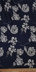Navy Blue floral Printed spandex stretchable Fabric wrinkle Free 60” W Sold BTY