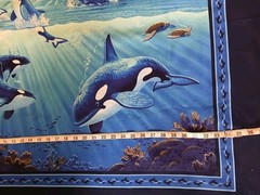Ocean Killer Whales Cotton Fabric LARGE Panel Mammal Blue Sea Scene 44×35″