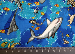 Springs Industries VTG Vivid Underwater Shark Themed Fabric 100% Cotton BTHY