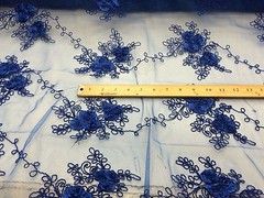 Royal Blue 3d Ribbon Flower Rosettes On A Mesh Lace.36x50inches.bridal-wedding.