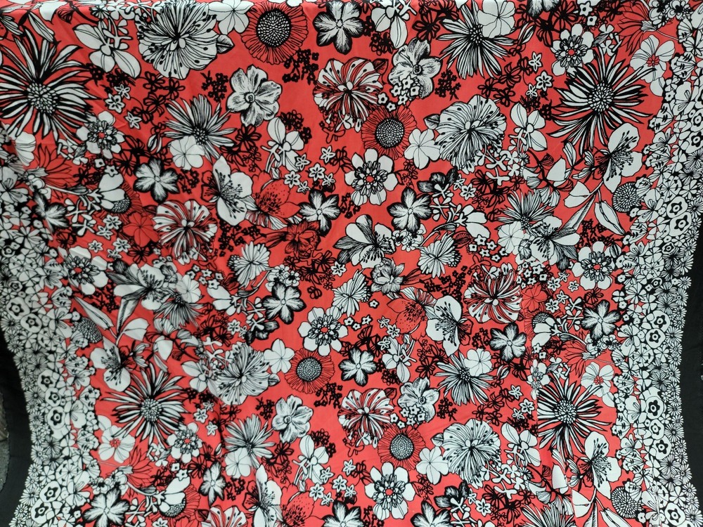 Rayon Challis Fabric By The Yard Coral Hawaiian Floral Tropical Fashion Summer
