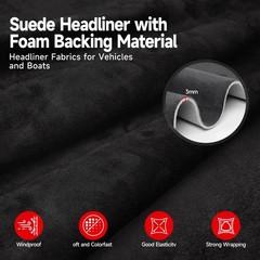 Black 96×60 Inch Suede Auto Headliner Fabric Foam Backing Car/Truck/SUV/RV