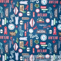 BonEful Fabric FQ Cotton Quilt Blue Sky Sea Ocean Vacation Hotel Relax Sign SALE