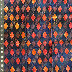 1 Yard Beautiful Unique Batik Fabric Orange & Royal Blue Harlequin Diamonds QSQ
