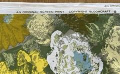 Vintage BLOOMCRAFT Screen Print Floral Blue/Yellow Fabric DuPont/Zepel Protected