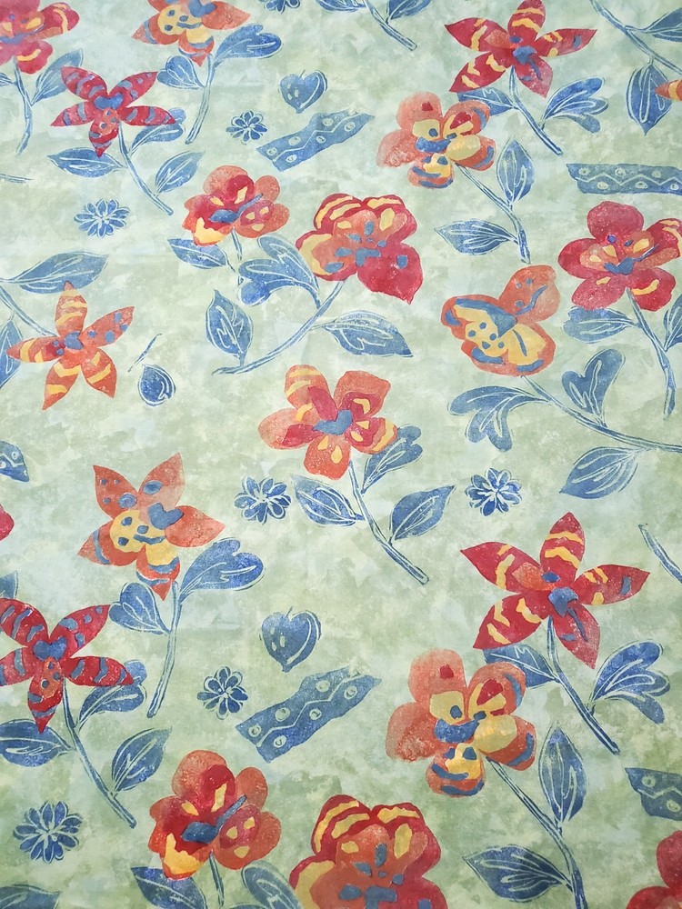 Nordic Style Floral Fabric 56×99 Green Multi-Color Print Home Decor Upholstery