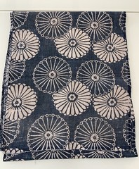 Vintage Japanese Handwoven Katazome Boro Indigo Fabric Chrysanthemum Faded 62″