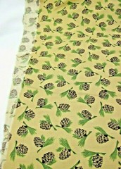 BAUM TEXTILE, INC COTTON QUILTING FABRIC 26″ X 44″ TAN PINE CONES GREEN NEEDLES