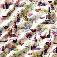 BOLT END 32 INCH Timeless Treasure Wine Tasting Bottles and Grapes Cotton Fabric