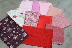 Scrap Piece Quilting Cotton Sewing Fabric RED PINK Hues 8 Different Patterns