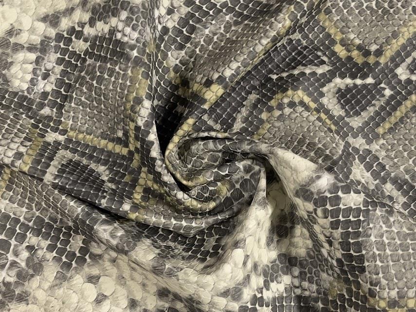 Faux Leather Snake Skin PU Fabric Material GREY