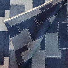 Vintage Washed Denim Fabric Rectangular DIY Grid Splicing Fabric For Jacket Pant