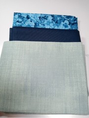 Fabric Lot of 3 Fat Quarters-Blue Floral Print & Solid -100% Cotton-NEW