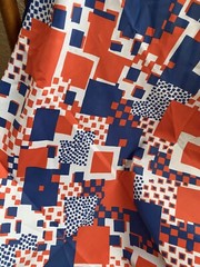 Klopman Mills 1971 Vintage Drapey Woven Dacron Poly Red White Blue 3 YD x 44″