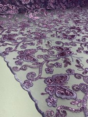 Lavender Butterfly Sequin Lace 3D Embroidered Floral Mesh Couture Beaded Fabric