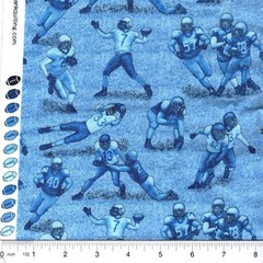 Touchdown Football Players Blue 100% cotton fabric Last one! 1/2 yard