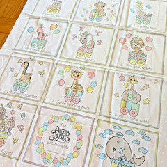 Vintage Precious Moments Quilt Square Fabric Baby Blanket 80s 90s Pastel Sweet