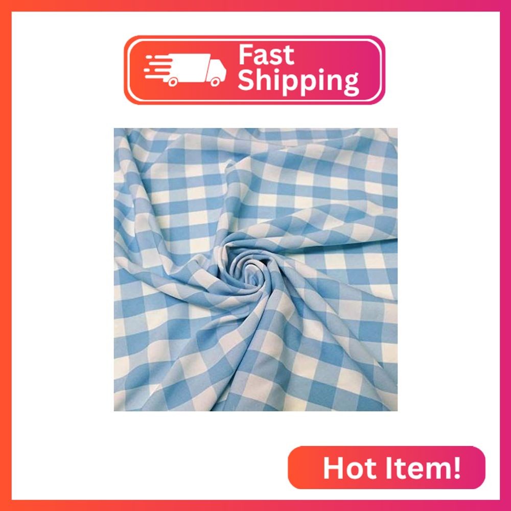 60″ Wide Checkered Gingham Buffalo Check Polyester Poplin Fabric – Turquoise & W