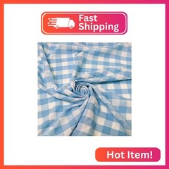 60″ Wide Checkered Gingham Buffalo Check Polyester Poplin Fabric – Turquoise & W