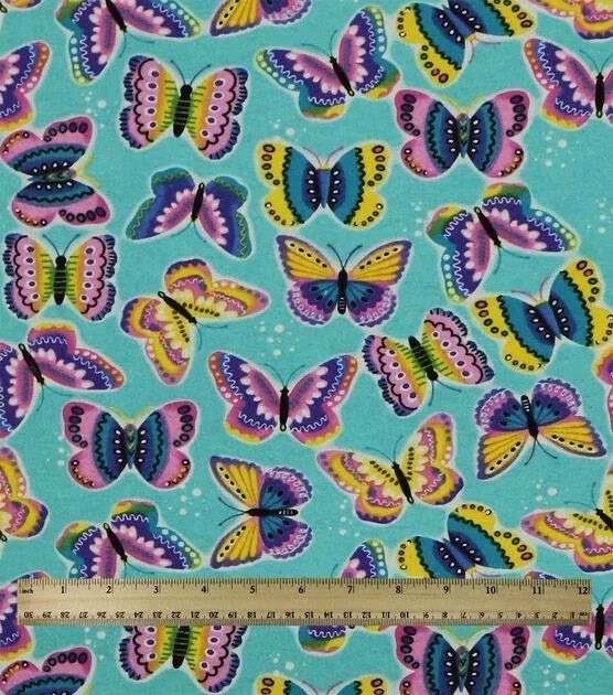 Ombre Butterflies Butterfly Aqua Turquoise Pink Purple Yellow Blue Cotton Fabric