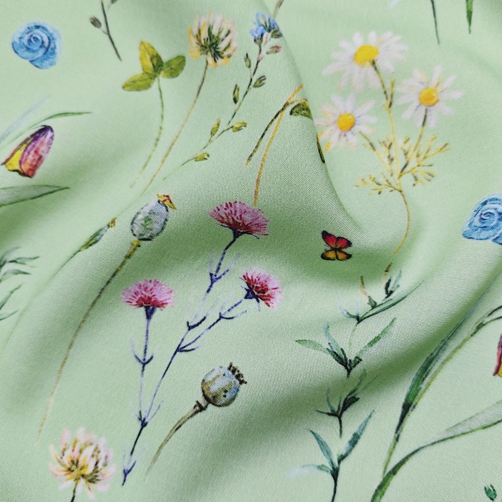 55” Wide Green Floral Butterfly Arabian Robe Fabric Rayon Viscose Material Baby