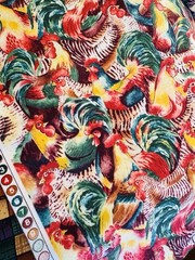 PACKED Red Yellow Plum Green Rooster Chicken Cotton Fabric quilt sew craft BTHY