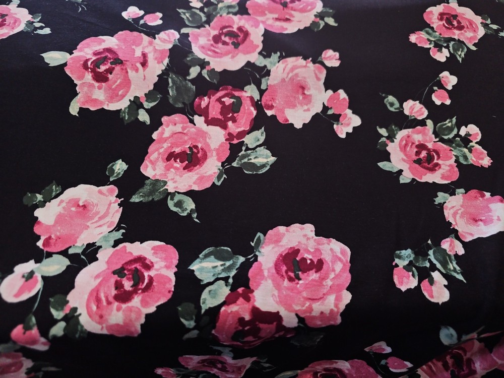 Floral Jersey Knit Print Black Colors Rose By The Yard