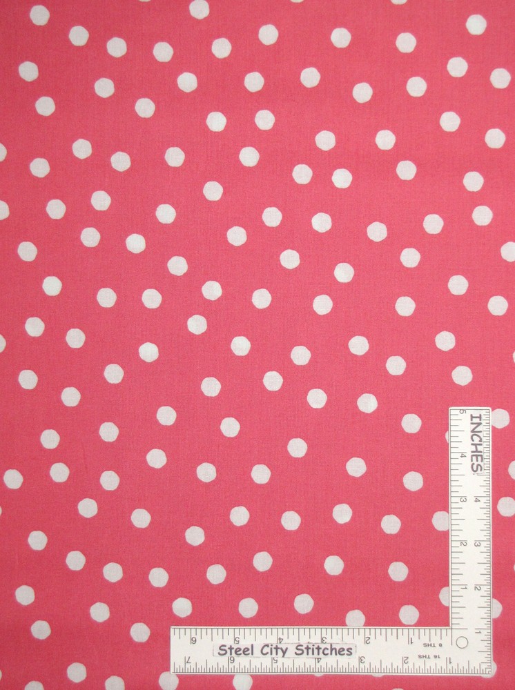 Loralie Designs Jumbo Dots Scattered White Rose Pink Cotton Fabric By The Yard