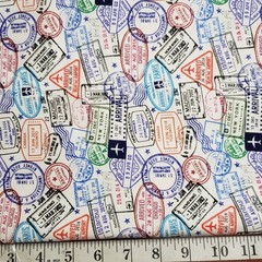 fabric traditions Travel Stamp Fabric Passport Print Cotton Sewing Quilt 1 yard