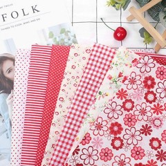 7 Pcs 25x25cm Red Flower Series Cotton Fabric Squares for Sewing Quilting
