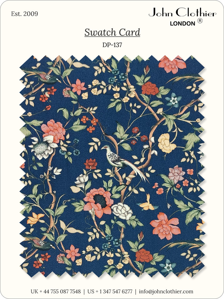 Blue Vintage Floral Bird Printed Cotton Fabric by Yard Dressmaking & Home Decor