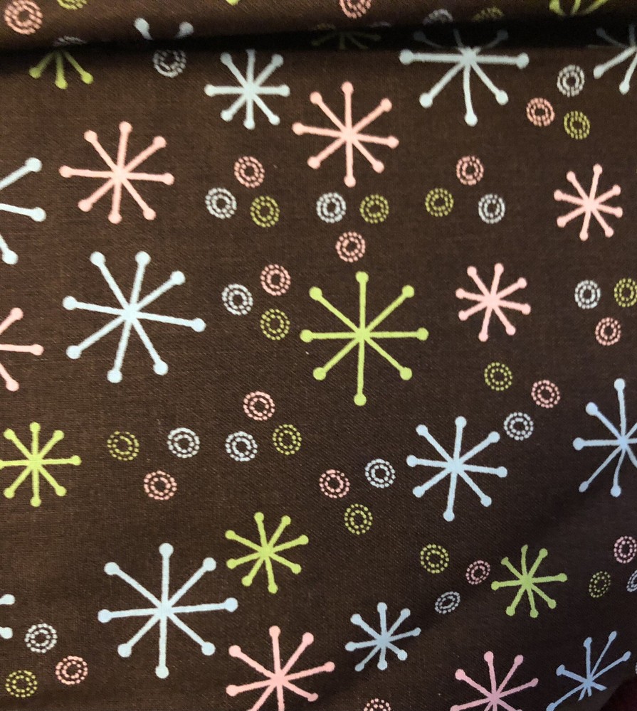 Modern Geometric Spoke & Dotted Florals Multicolor on Chocolate Brown 22″X18″