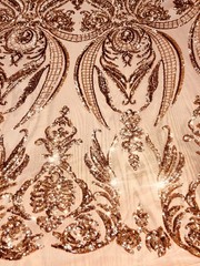 Alaina BRONZE Curlicue Sequins on Mesh Lace Fabric by the Yard – 10018