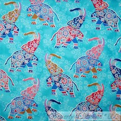 BonEful Fabric FQ Cotton Quilt VTG Aqua Blue Pink Ethnic African Elephant Flower