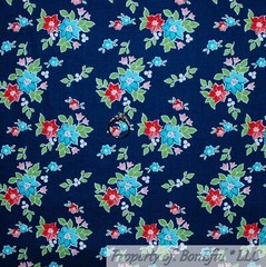 BonEful FABRIC FQ Cotton Quilt VTG Blue Red White Green Leaf Small Flower BOHO S