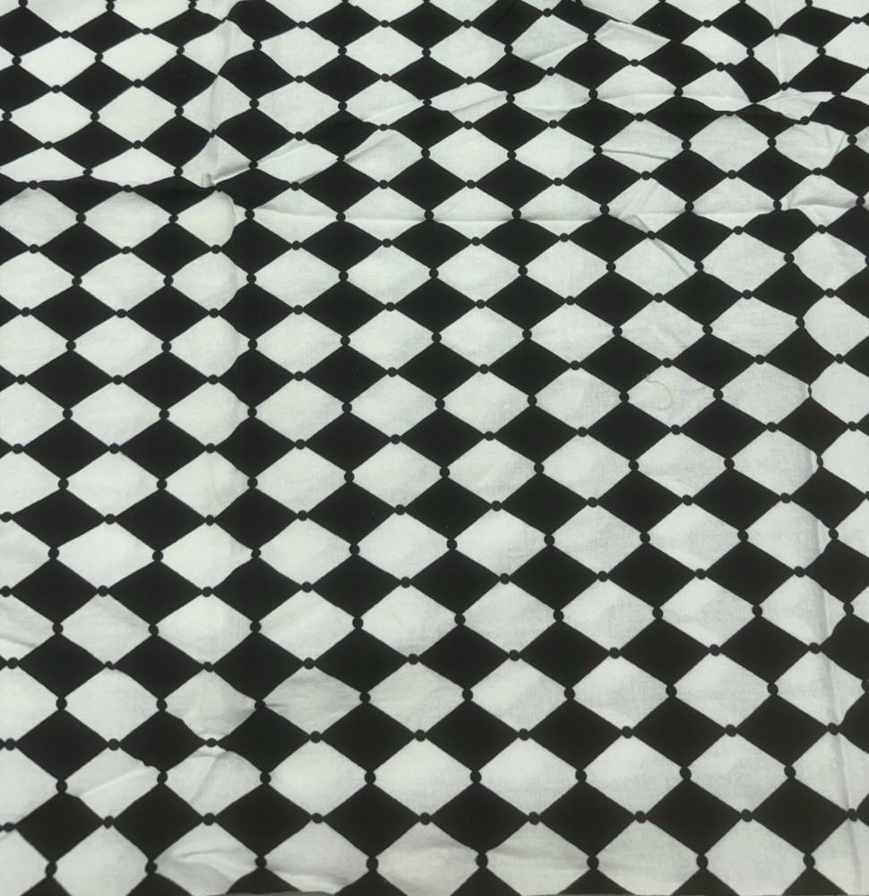 Black White Harlequin Diamond Pattern Cotton Fabric 3/4 yard #55