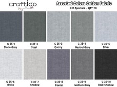 11 Assorted Cotton Fat Quarters – Monochrome Tweed Tonal Quilting Fabric Bundle