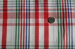 A. E. NATHAN RED BLUE GREEN ON WHITE PLAID SHIRTING COTTON BLEND FABRIC