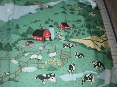 Vintage WAMSUTTA Fabric Country Farm Red Barns Cows Chickens cotton 2.66 Yards