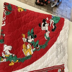 Vtg Disney Mickey & Friends Fabric Panel To Make Quilted Tree Skirt & Coasters.