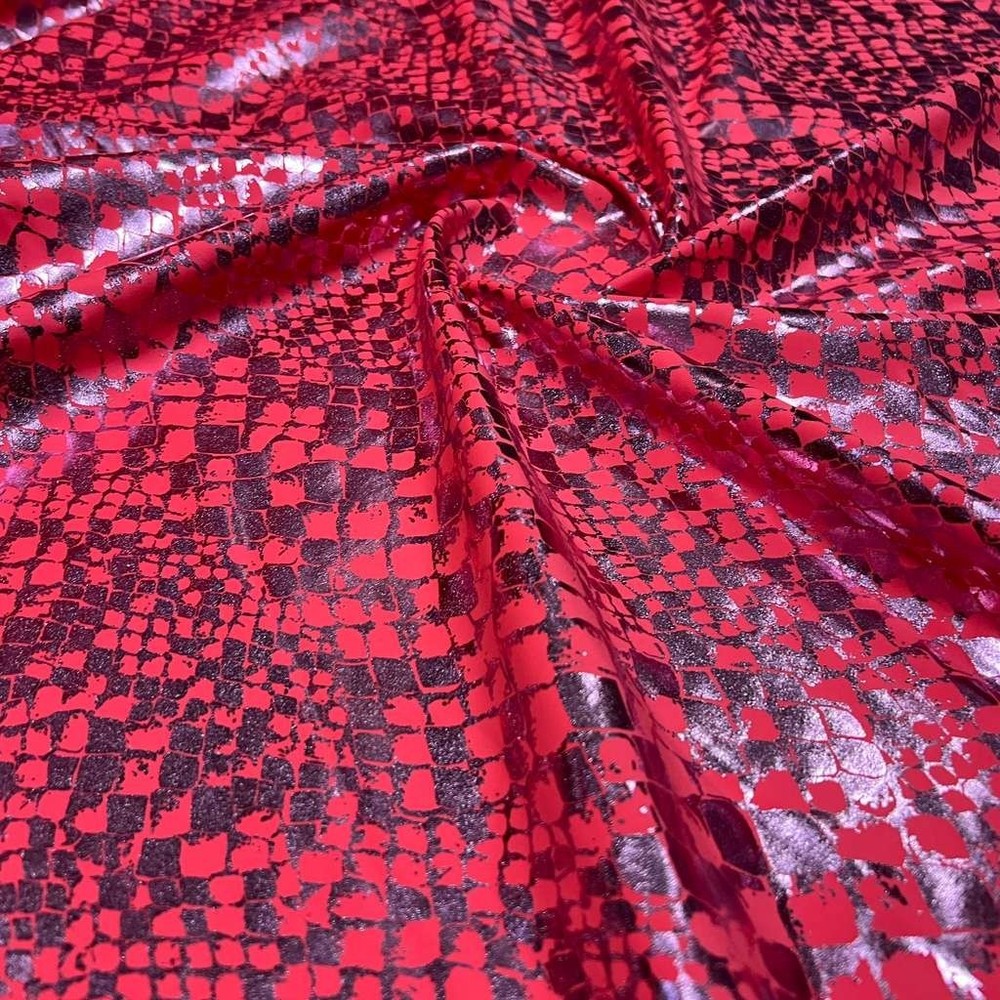 Animal Print Metallic Vibrant Red Snake Fabric 50″ wide Swimsuit Spandex By Yard