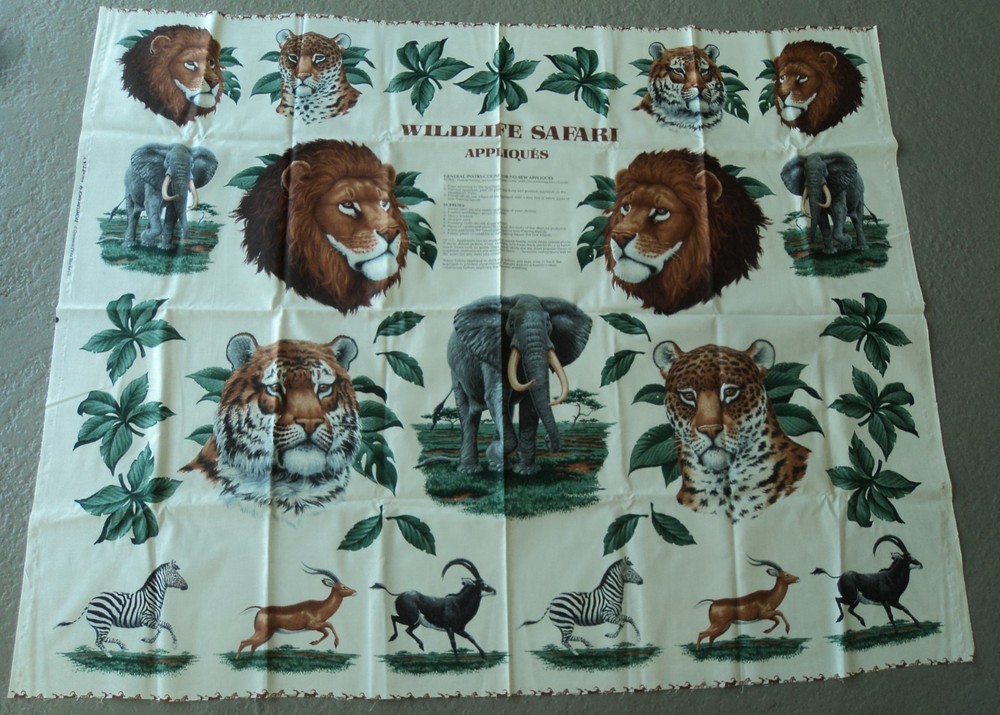 VIP fabric applique PANEL WILDLIIFE SAFARI animals ZEBRA LION TIGER ELEPHANT
