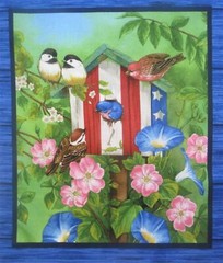 Chickadee Bird Birdhouse Flower Butterfly Fabric Panel 8.75″x 10″ Quilt Blocks B