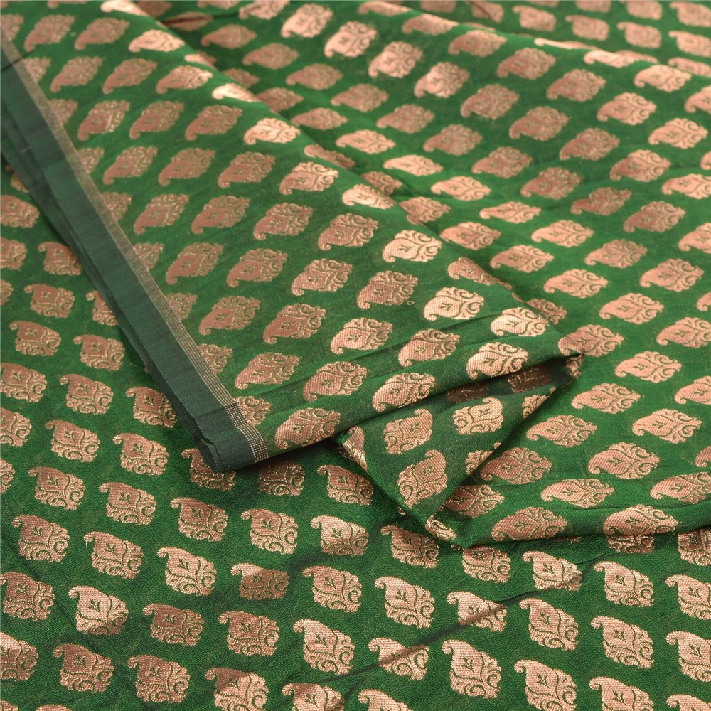 Sanskriti 1 Yd Art Silk Green Woven Brocade/Banarasi Dress Material Craft Fabric