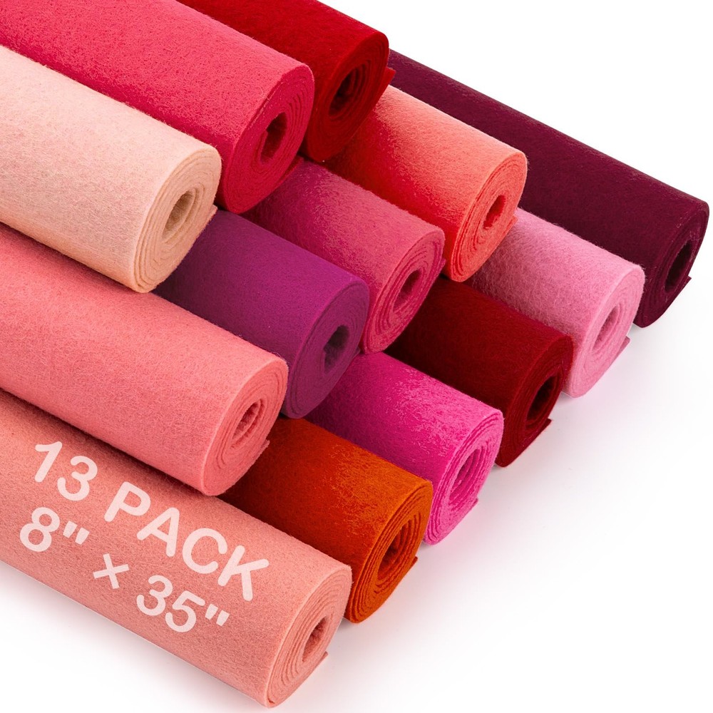 13 PCS 8×35 Inch Large Stiff Felt Fabric Sheets 1.2mm Thick Red Series Craft
