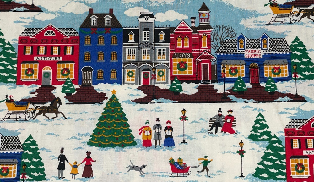By 1/2 Yd Fabric Traditions Vintage Christmas Dickens Winter Village Fabric 1993