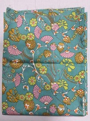 1970 Aqua Polyester Pinecone Fabric Orange Green Groovy Fan Shell 57” x 45”
