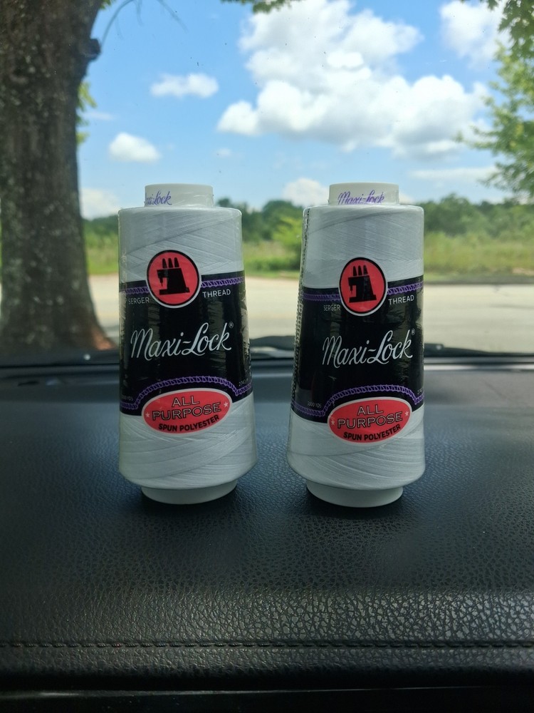 2 SPOOLS OF MAXI-LOCK SERGER THREAD-SPUN POLYESTER ALL PURPOSE COLOR WHITE