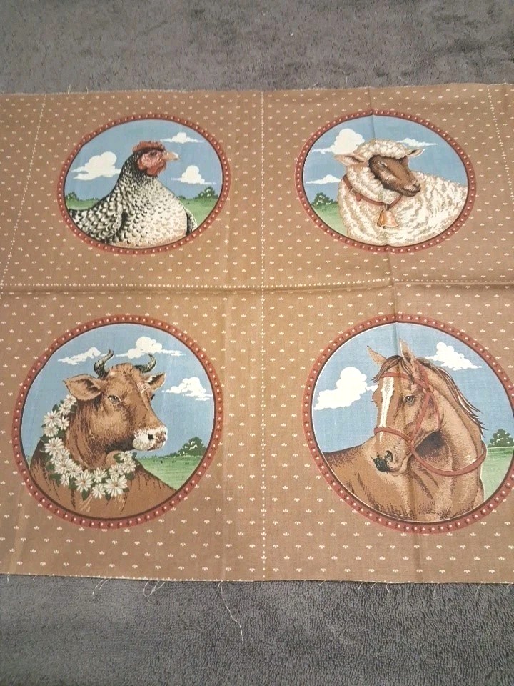 Vintage VIP Cranston Farmlife Fabric Panel 10 Uncut Blocks