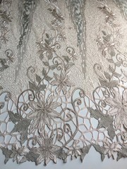 Skye BEIGE TAUPE Embroidered Floral Edge Guipure on Mesh Lace Fabric by the Yar